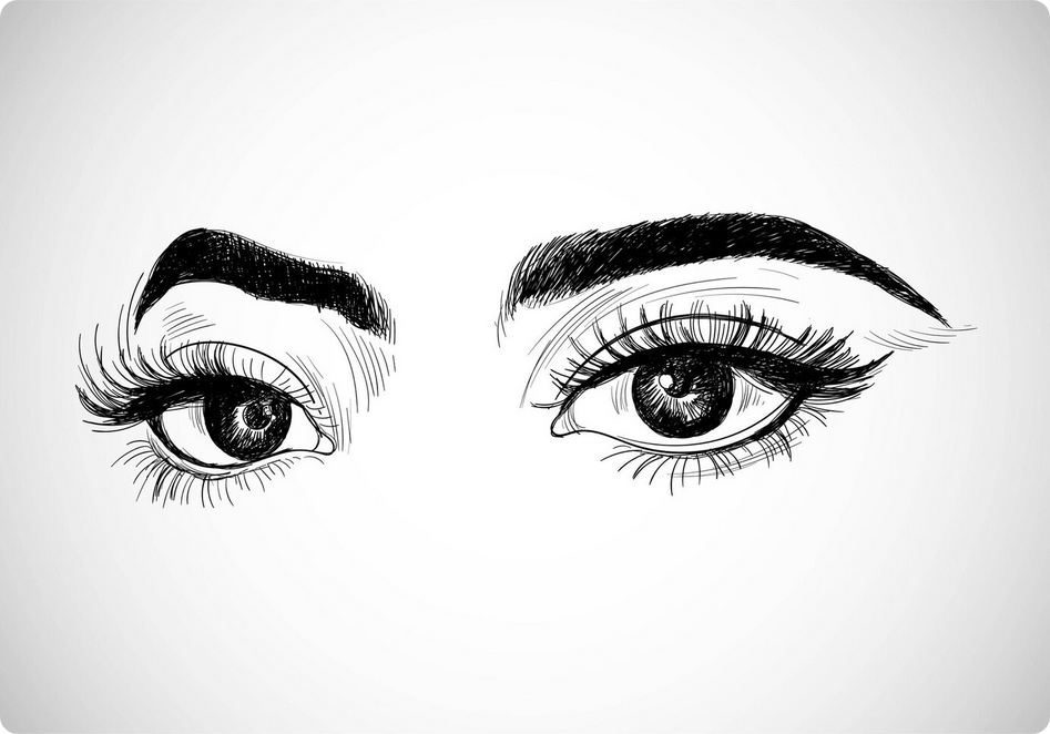 Un dessin détaillé des yeux d'une femme, mettant en valeur de longs cils élégants qui rehaussent son regard captivant.